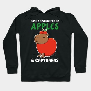 Easily Distracted by Apples and Capybaras Cartoon Hoodie